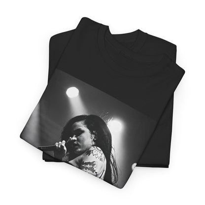 A black graphic t-shirt featuring a glamorous graphic or photo of Kehlani performing on stage.