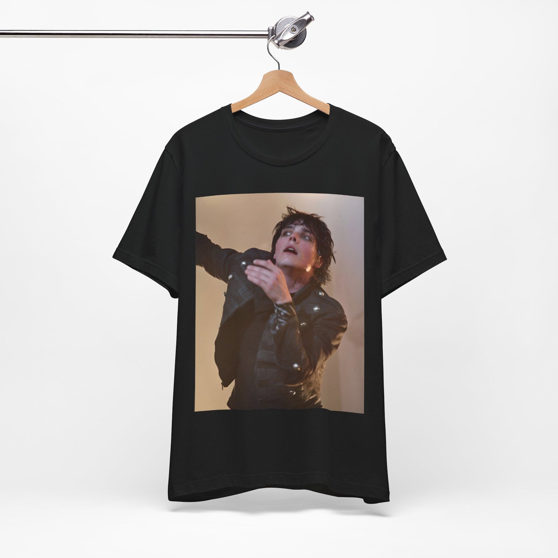 A black graphic t-shirt featuring a graphic or photo of My Chemical Romance performing live on stage.