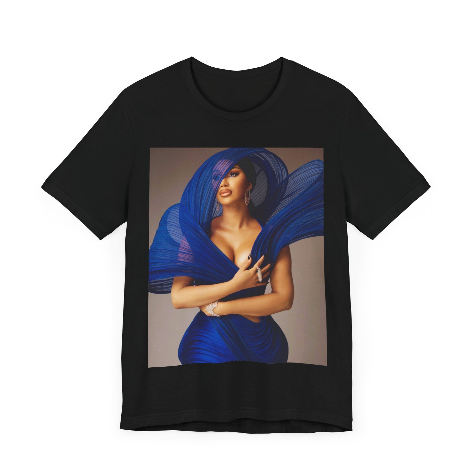 A black graphic t-shirt featuring a graphic of Cardi B in a powerful stance.