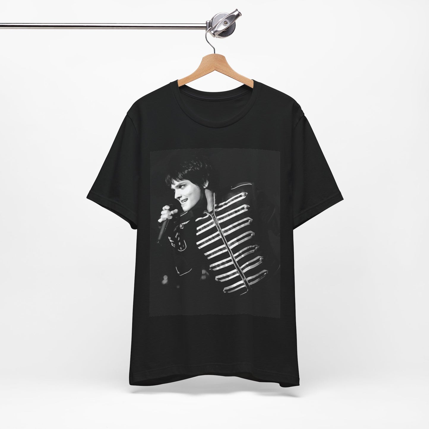 A black graphic t-shirt featuring a graphic related to My Chemical Romance's 'Black Parade' live performances.