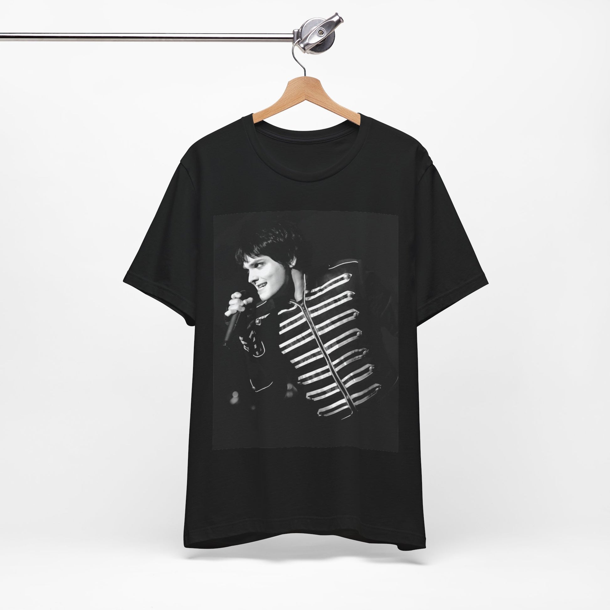 A black graphic t-shirt featuring a graphic related to My Chemical Romance's 'Black Parade' live performances.