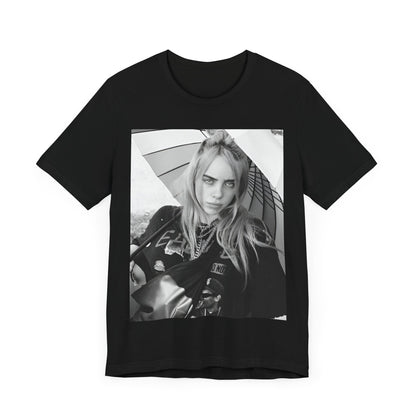 A graphic t-shirt inspired by the colorful and iconic music video for "Bad Guy" by Billie Eilish.