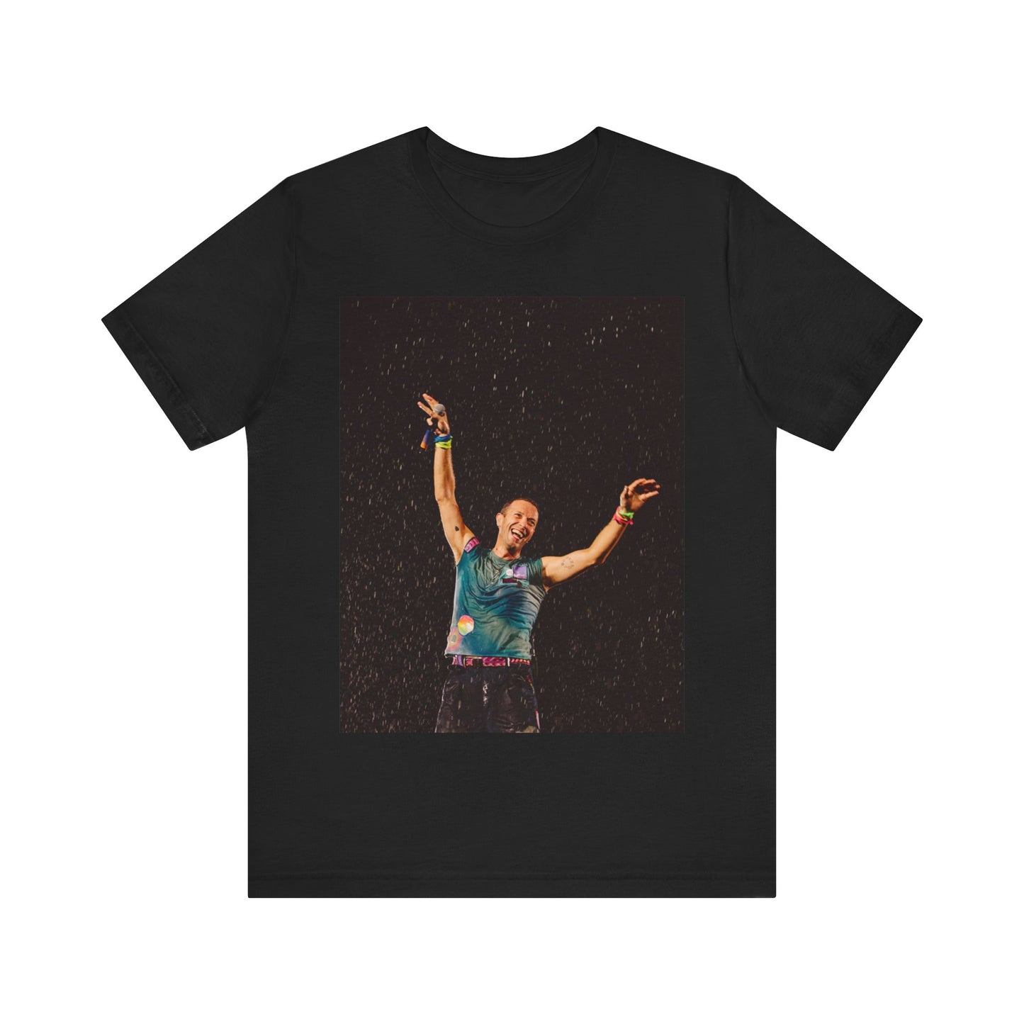 A black graphic t-shirt featuring a graphic related to Coldplay's song 'Fix You'.