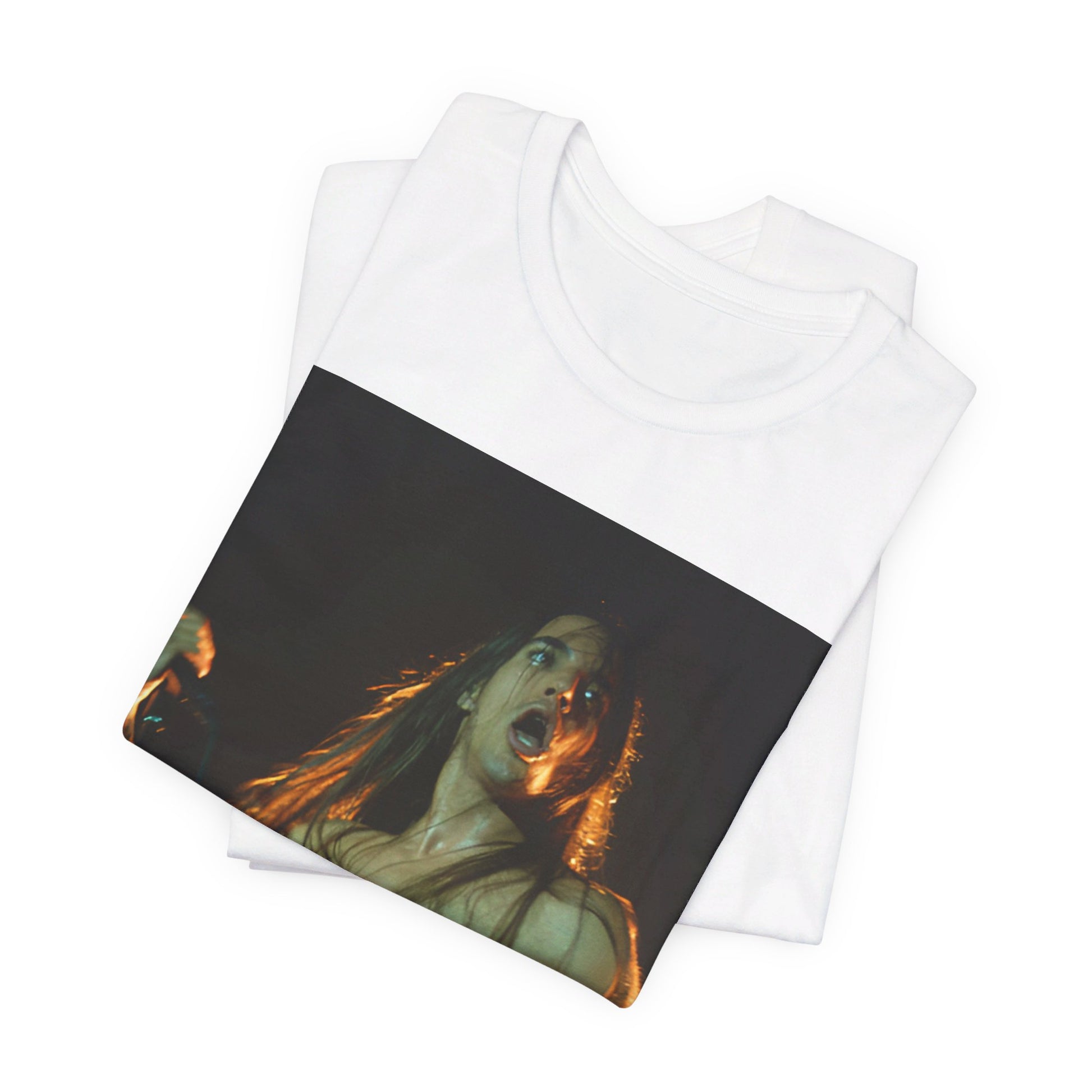 A black graphic t-shirt featuring a graphic or photo of Red Hot Chili Peppers performing live on stage.