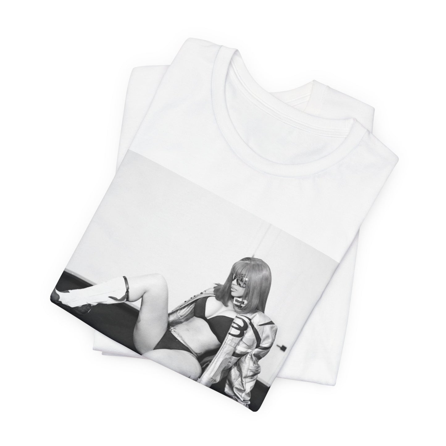 A black graphic t-shirt featuring an artistic or aesthetic graphic of Cardi B in a hip hop style.