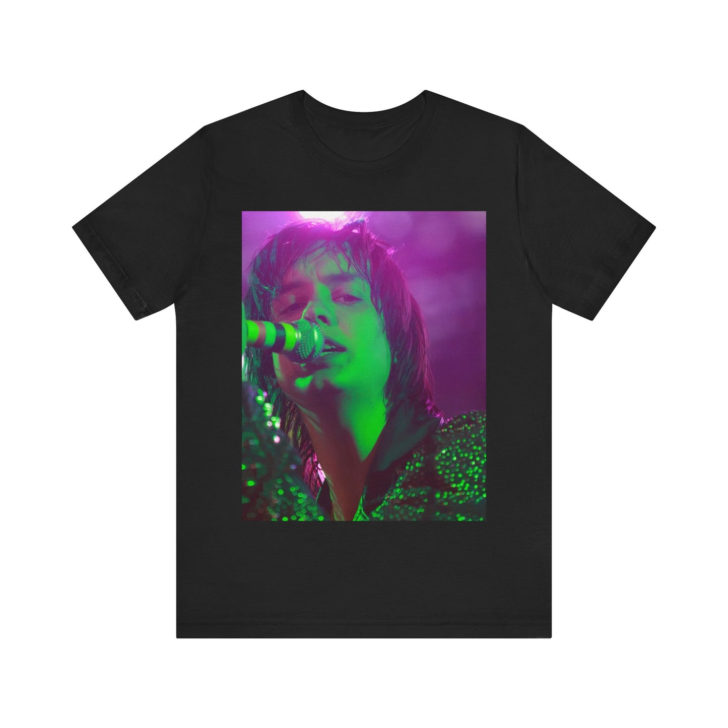 A black graphic t-shirt featuring a graphic related to The Strokes and the early 2000s rock revival.