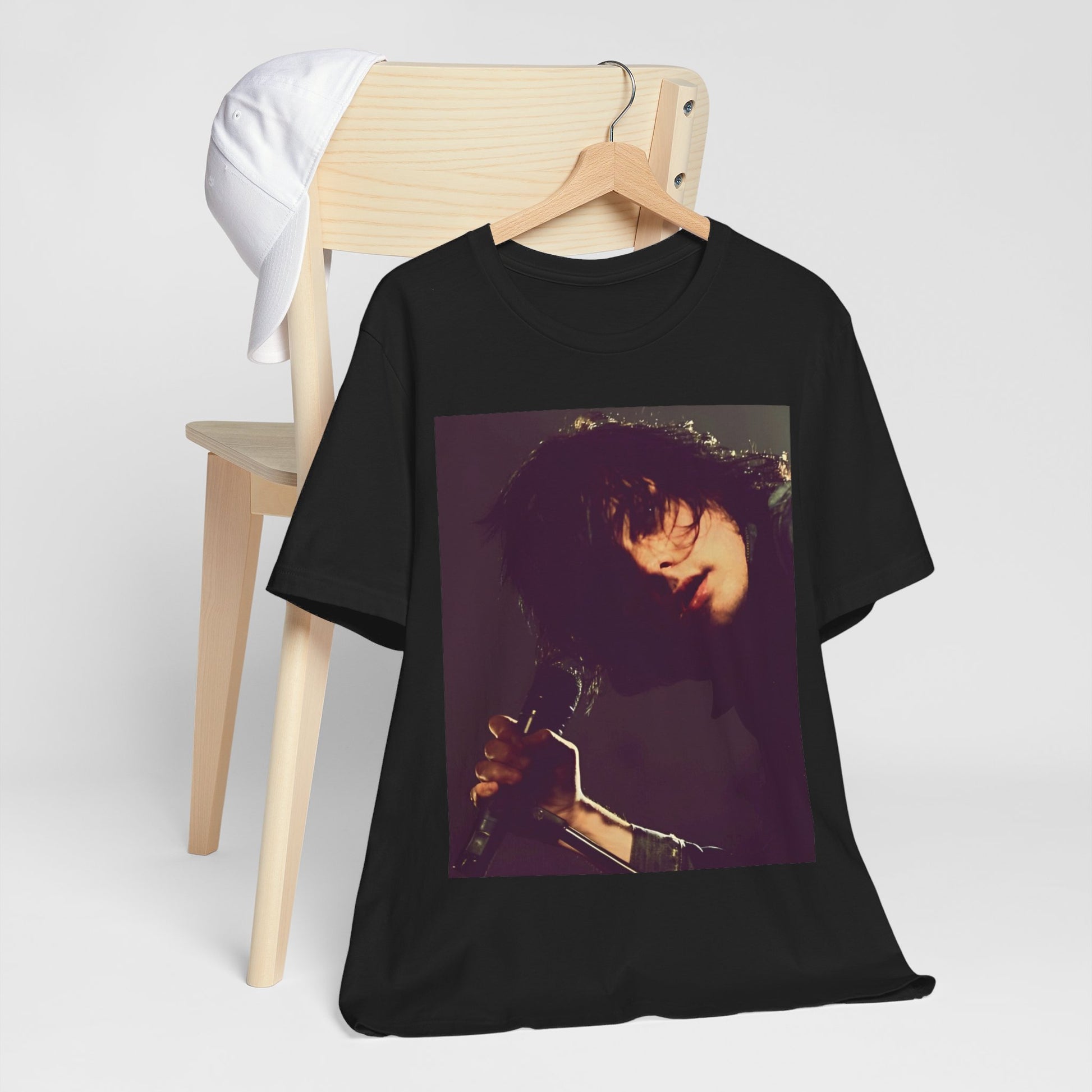 A black graphic t-shirt featuring a graphic of Gerard Way from My Chemical Romance.