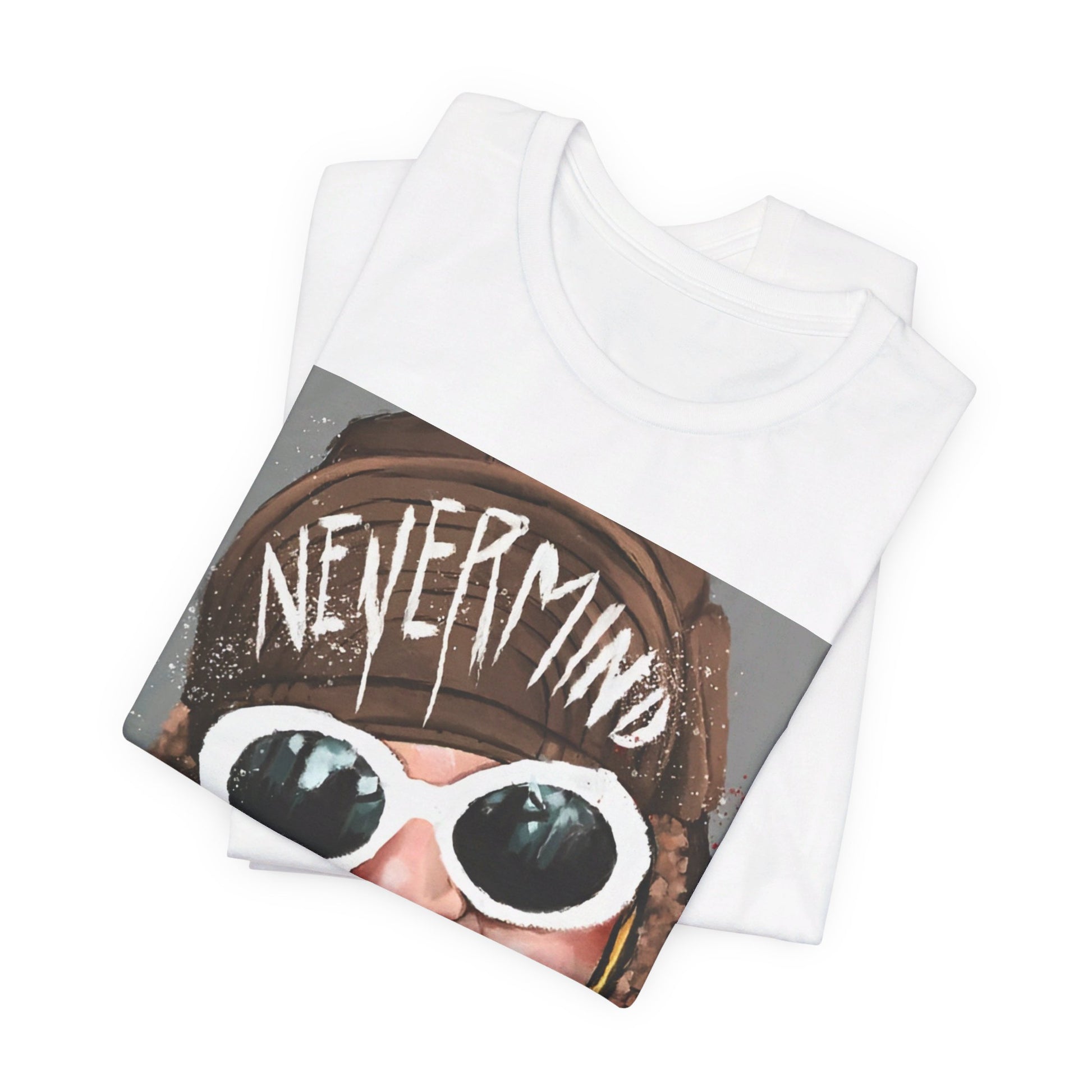 A black graphic t-shirt featuring a graphic related to Nirvana's 'Nevermind' album era.