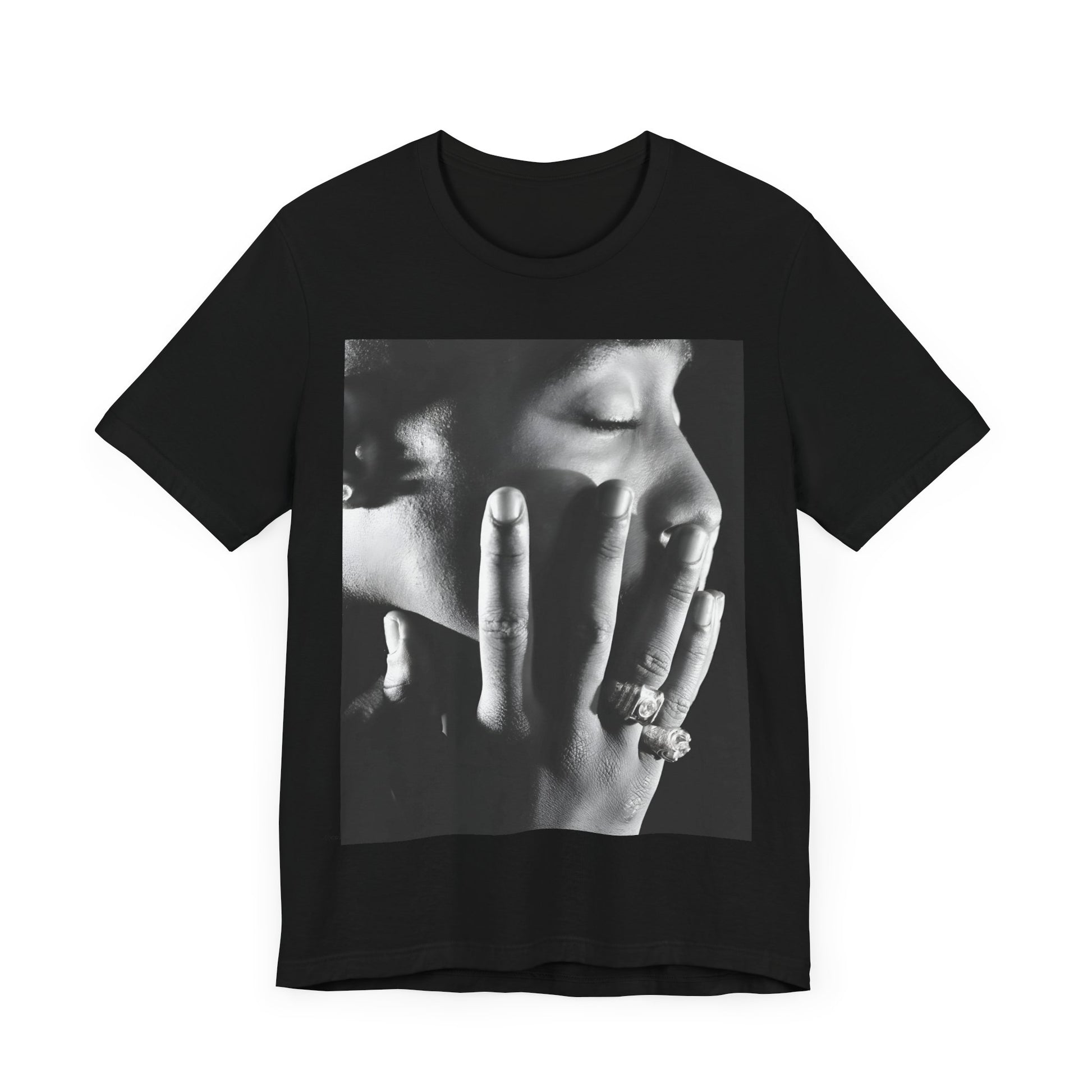 A black graphic t-shirt featuring an iconic West Coast swag graphic of Tupac.
