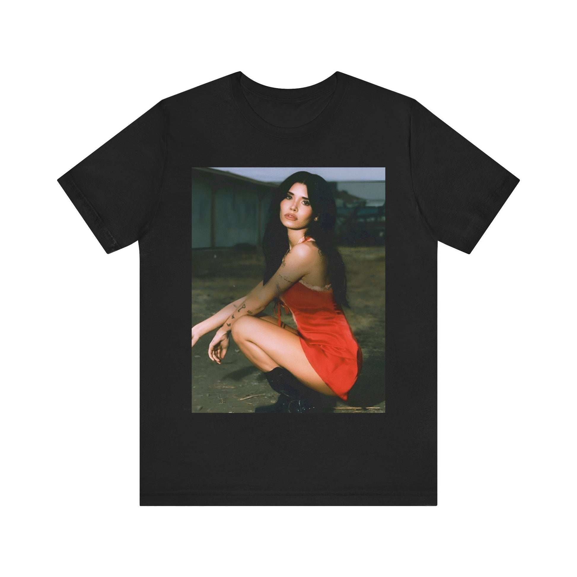 A black graphic t-shirt featuring a cool emo graphic of Nessa Barrett.
