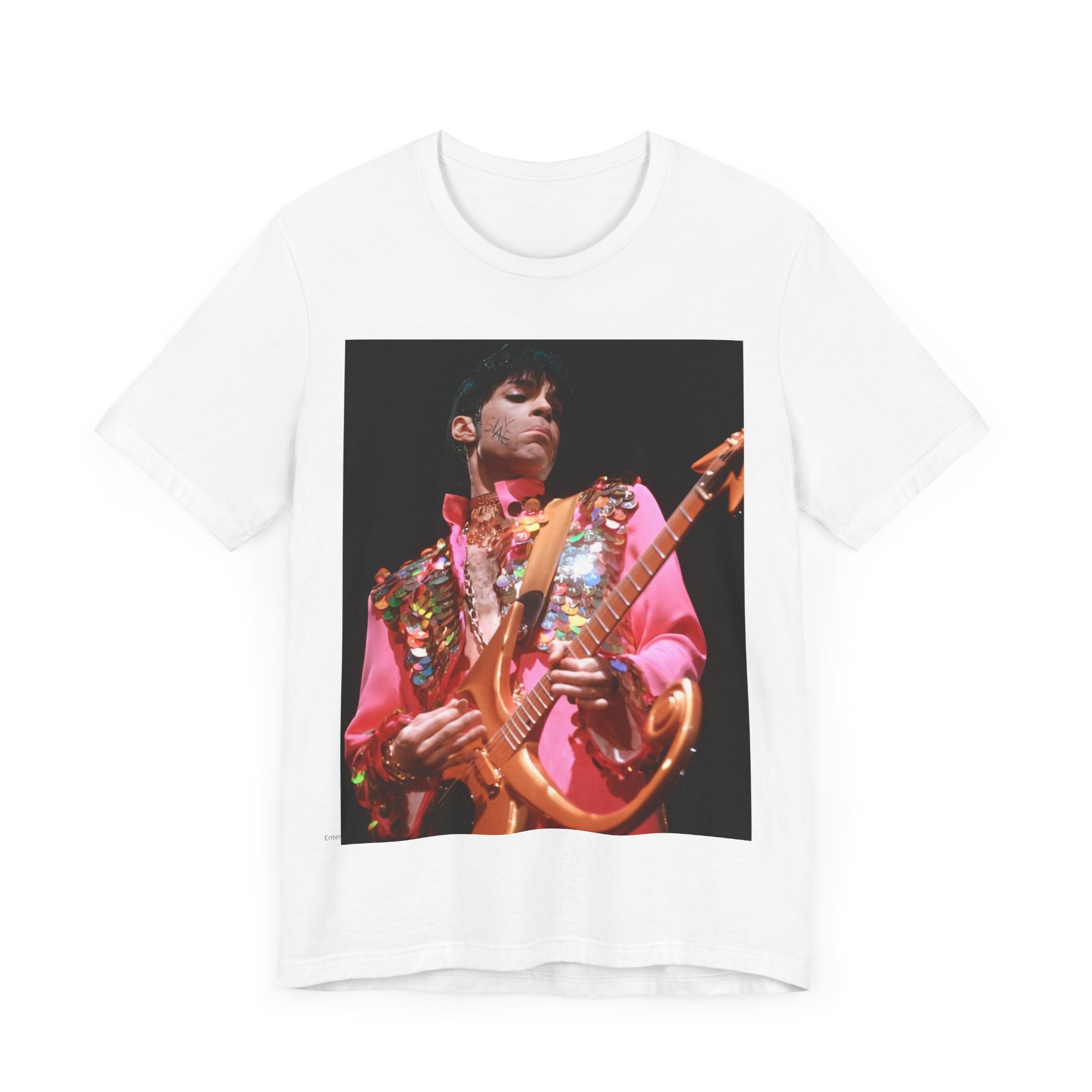 A black graphic t-shirt featuring a graphic of Prince as an unapologetic sex symbol.