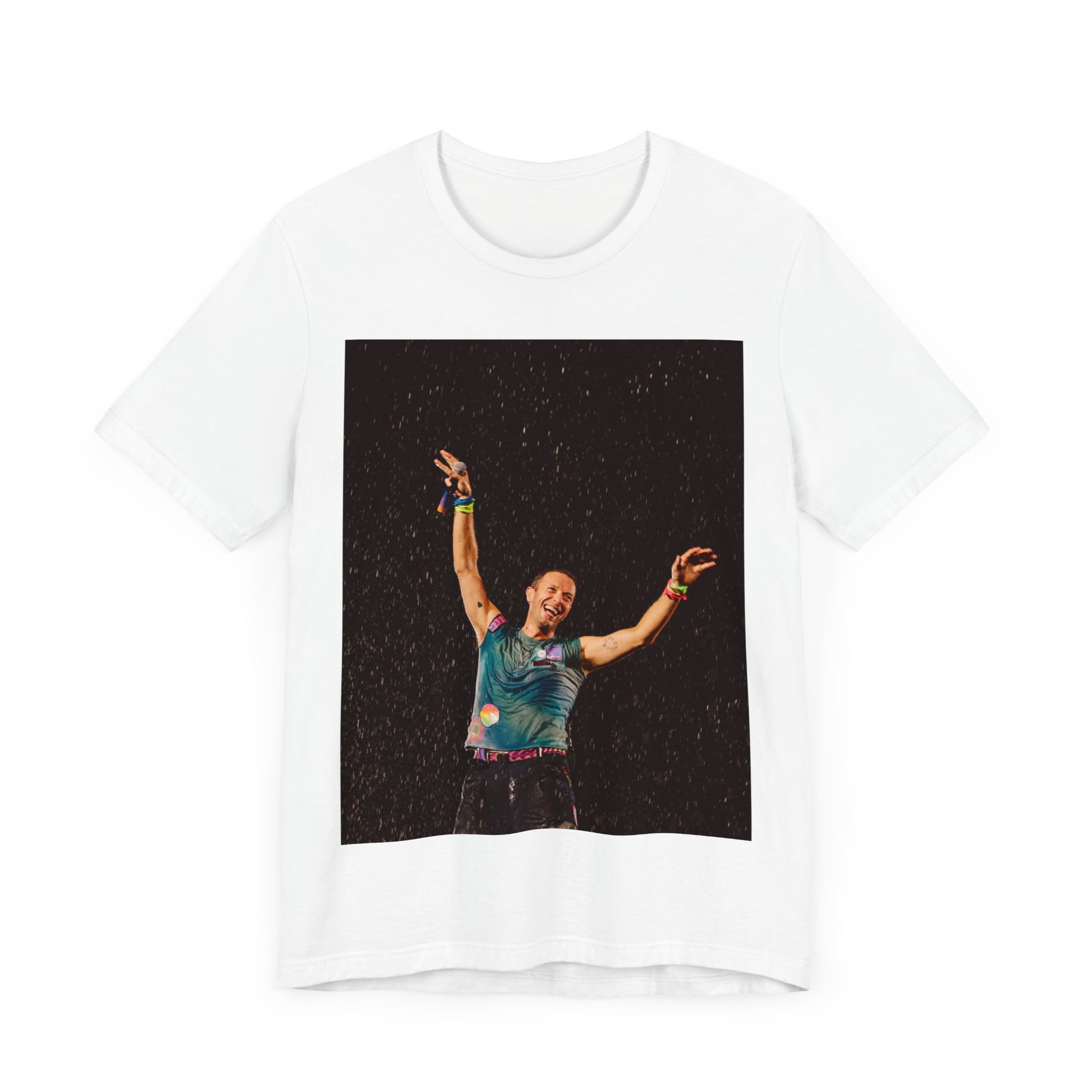A black graphic t-shirt featuring a graphic related to Coldplay's song 'Fix You'.