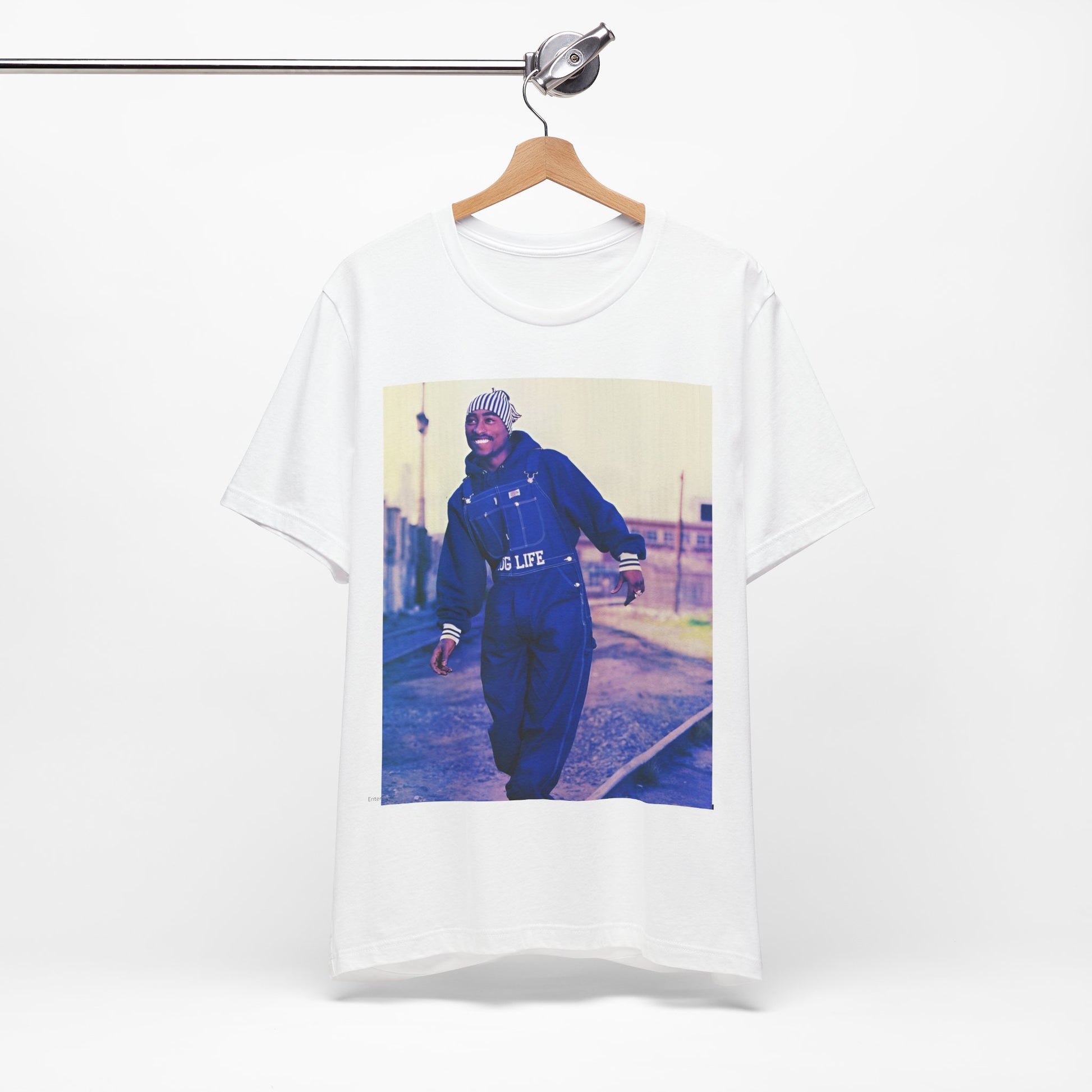 A black graphic t-shirt featuring a retro graphic related to Tupac's 'All Eyez On Me' album era.