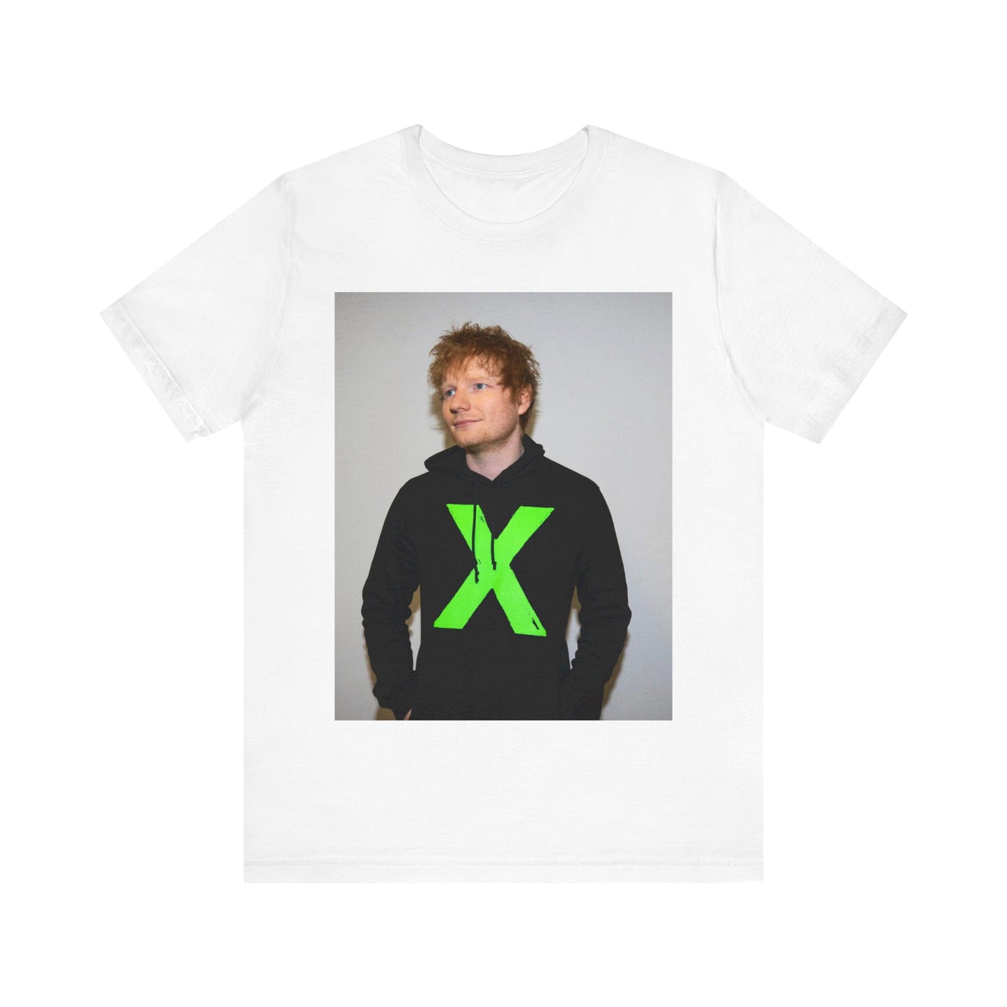 A black graphic t-shirt featuring an aesthetic graphic of Ed Sheeran related to his album 'X'.