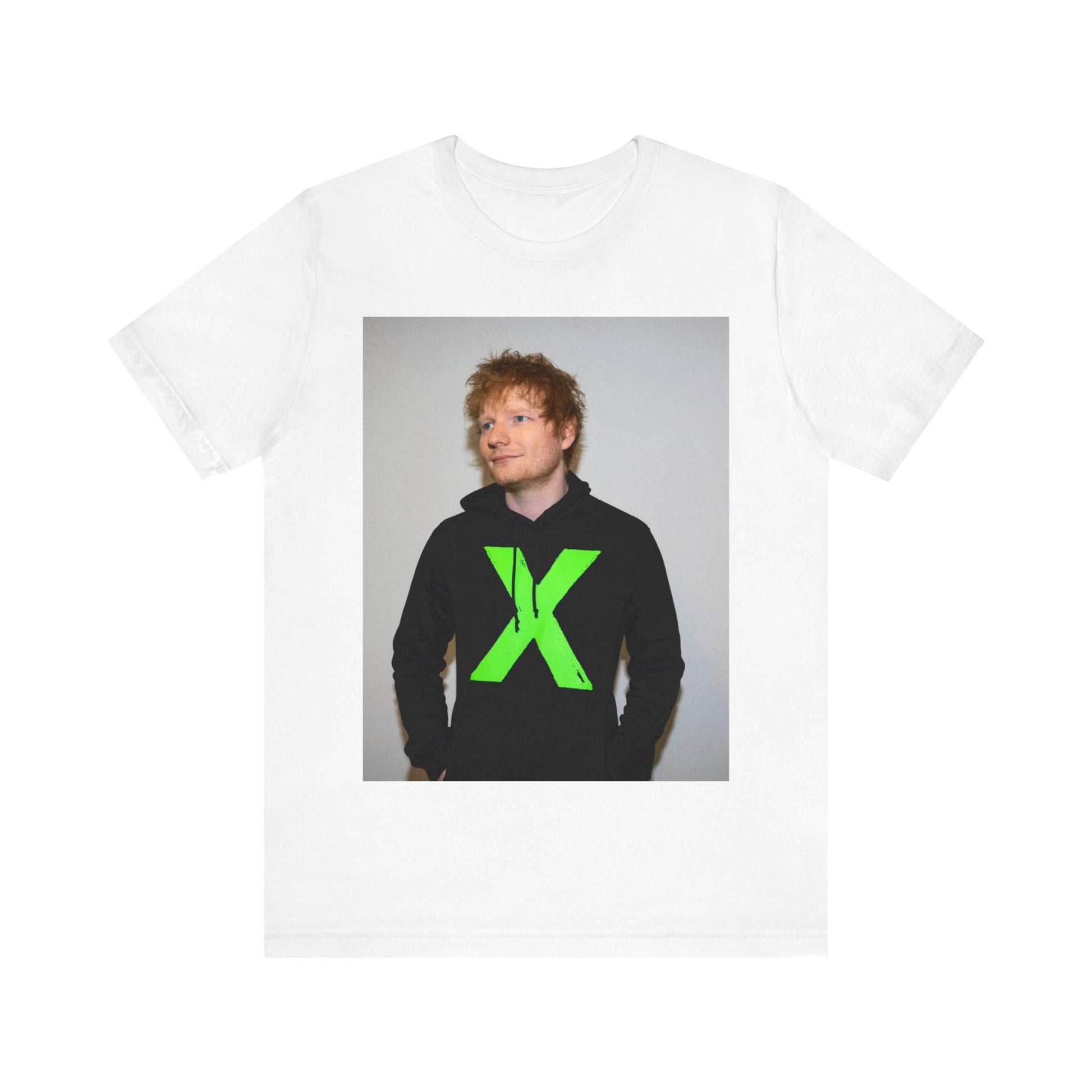 A black graphic t-shirt featuring an aesthetic graphic of Ed Sheeran related to his album 'X'.