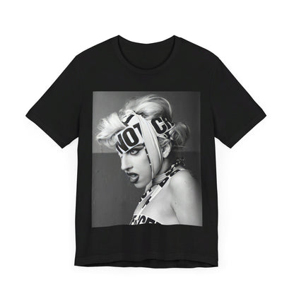 A black graphic t-shirt featuring a glam graphic related to Lady Gaga's 'Born This Way' album era.