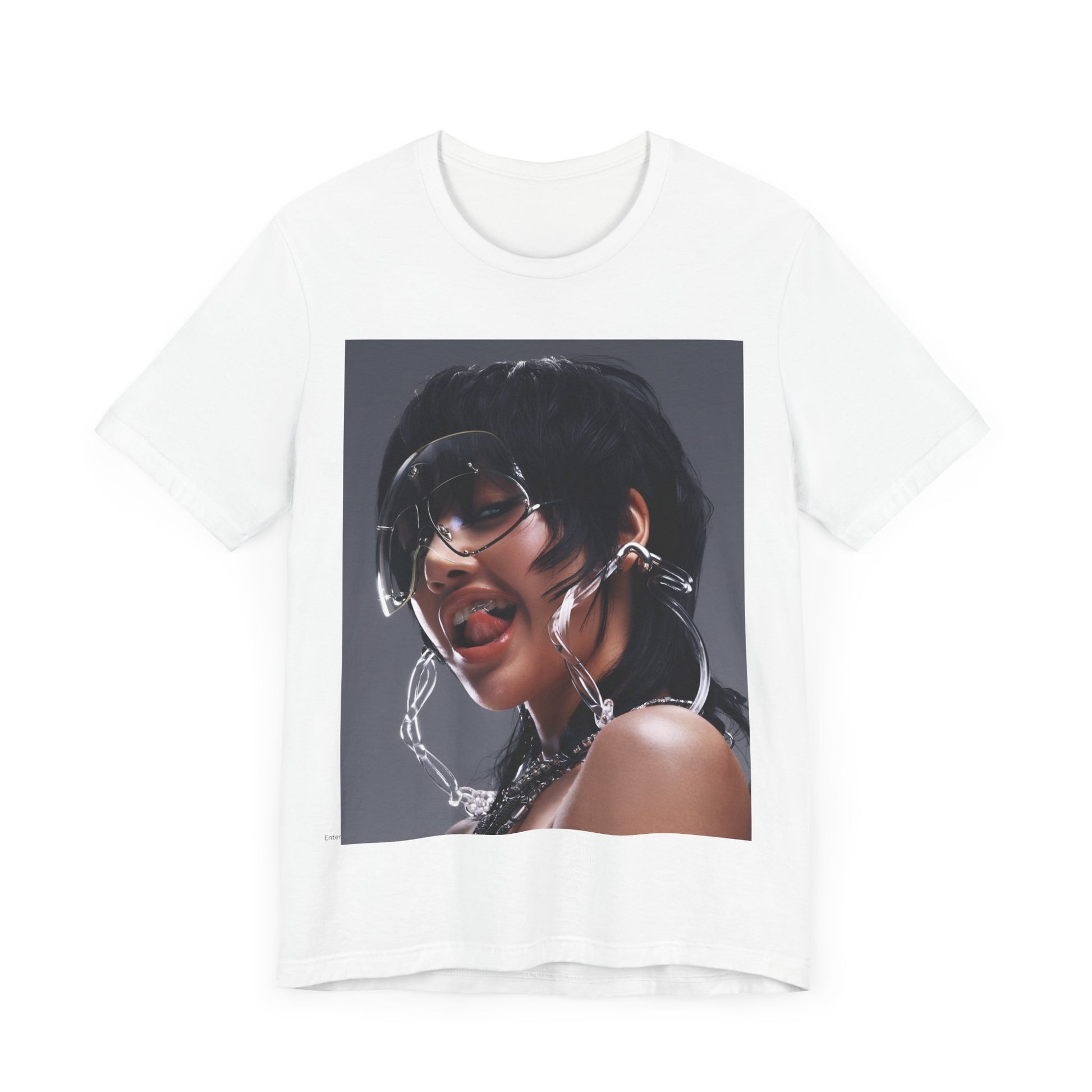 A black graphic t-shirt featuring a vintage K-Pop icon graphic of Lisa.