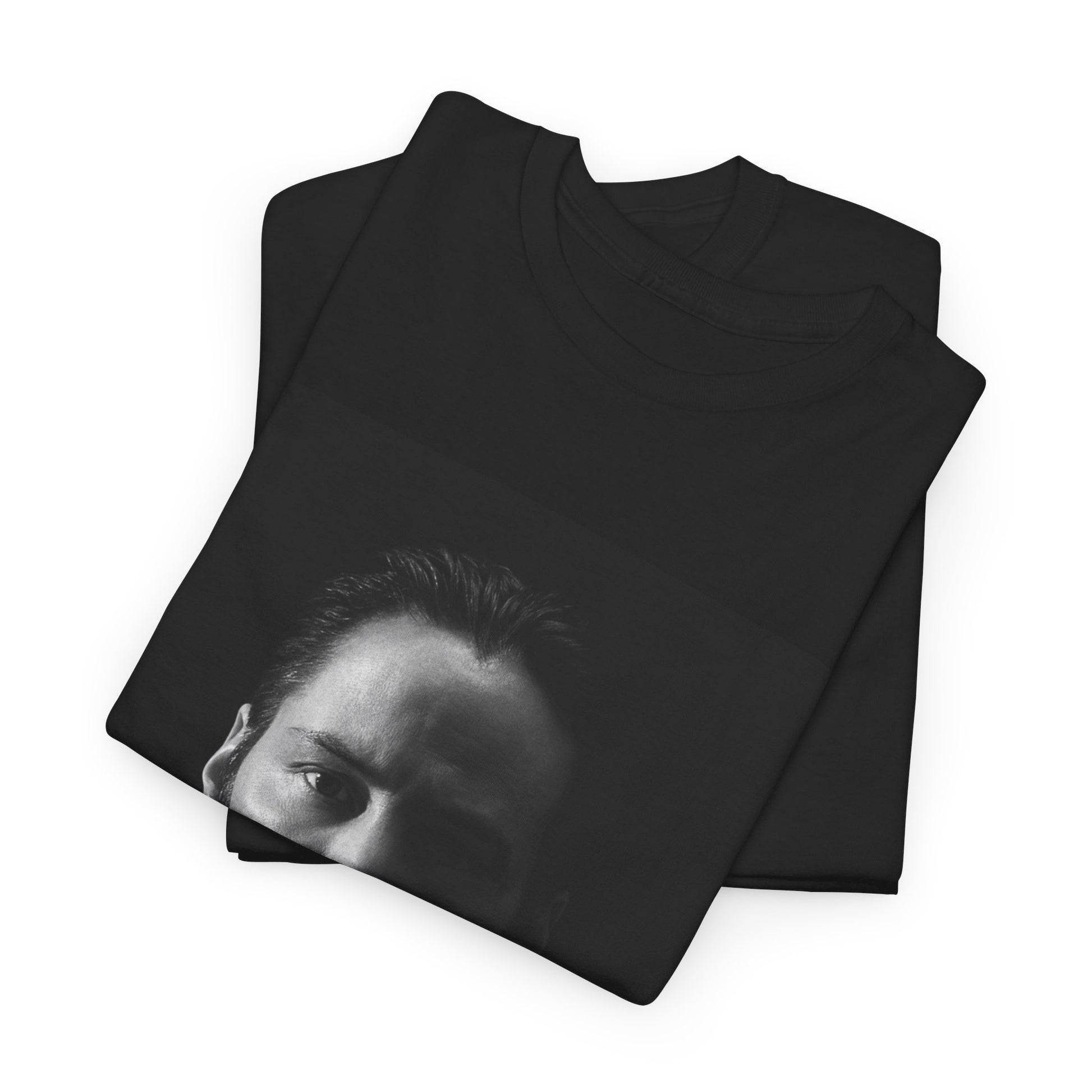 A black graphic t-shirt featuring a graphic of Keanu Reeves as John Wick.
