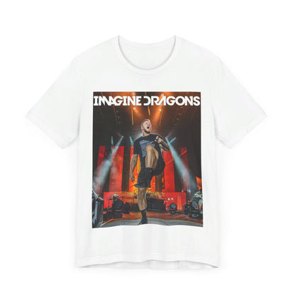 A black graphic t-shirt featuring a graphic or photo of Imagine Dragons performing live on stage.
