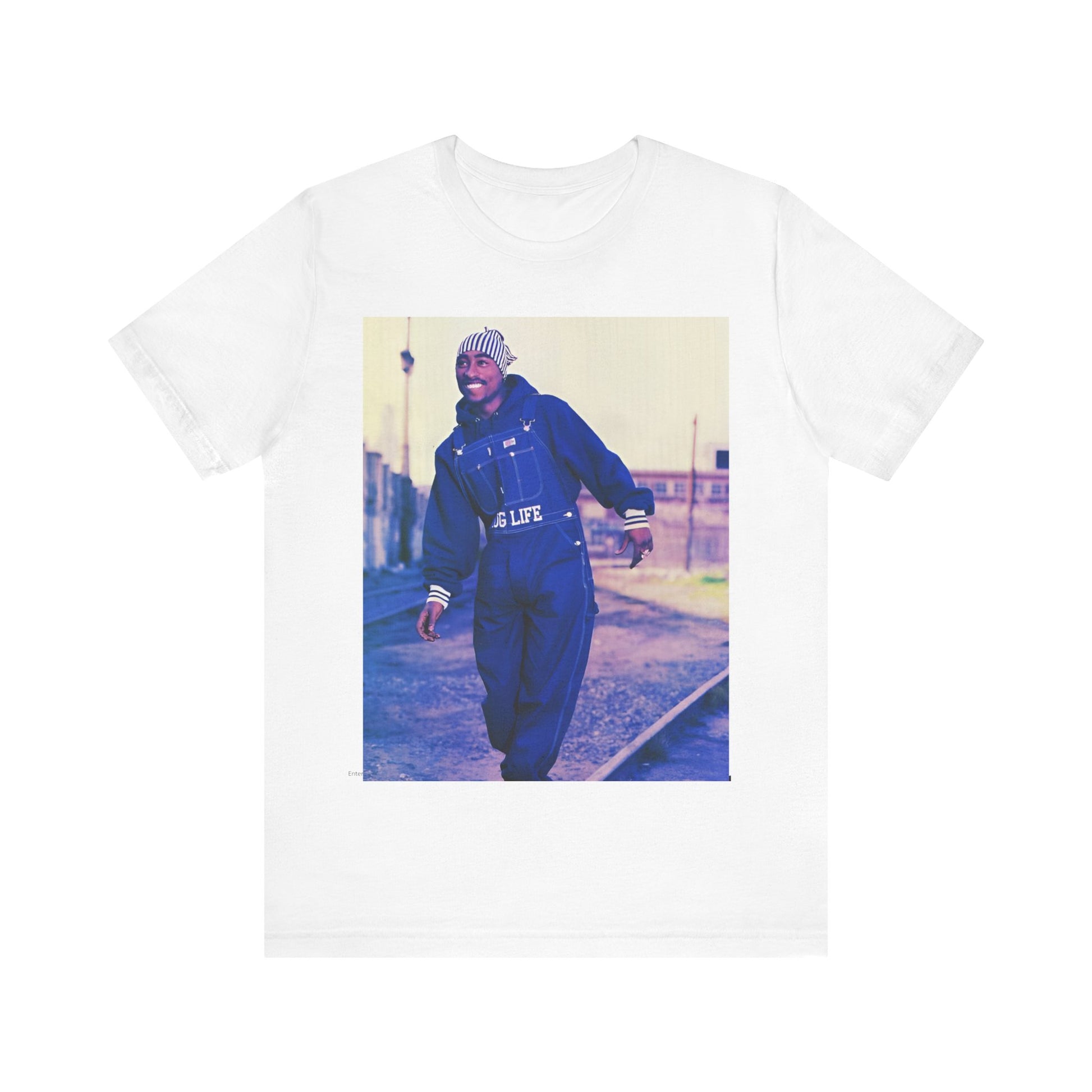A black graphic t-shirt featuring a retro graphic related to Tupac's 'All Eyez On Me' album era.
