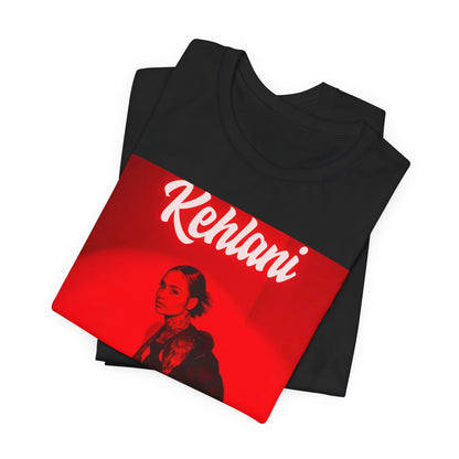 A black graphic t-shirt featuring a photo of Kehlani with a prominent red aesthetic or red lighting.
