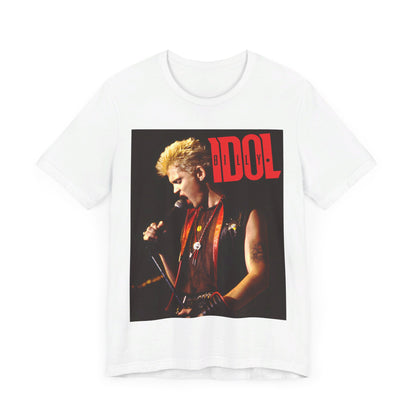 A black graphic t-shirt featuring an iconic 80s concert graphic of Billy Idol performing live on stage.