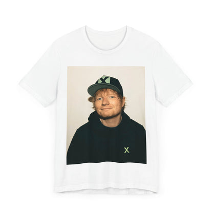 A black graphic t-shirt featuring a glamorous graphic of Ed Sheeran as a global tour icon.
