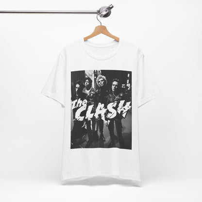 A black graphic t-shirt featuring a graphic related to The Clash's 'London Calling' album era.