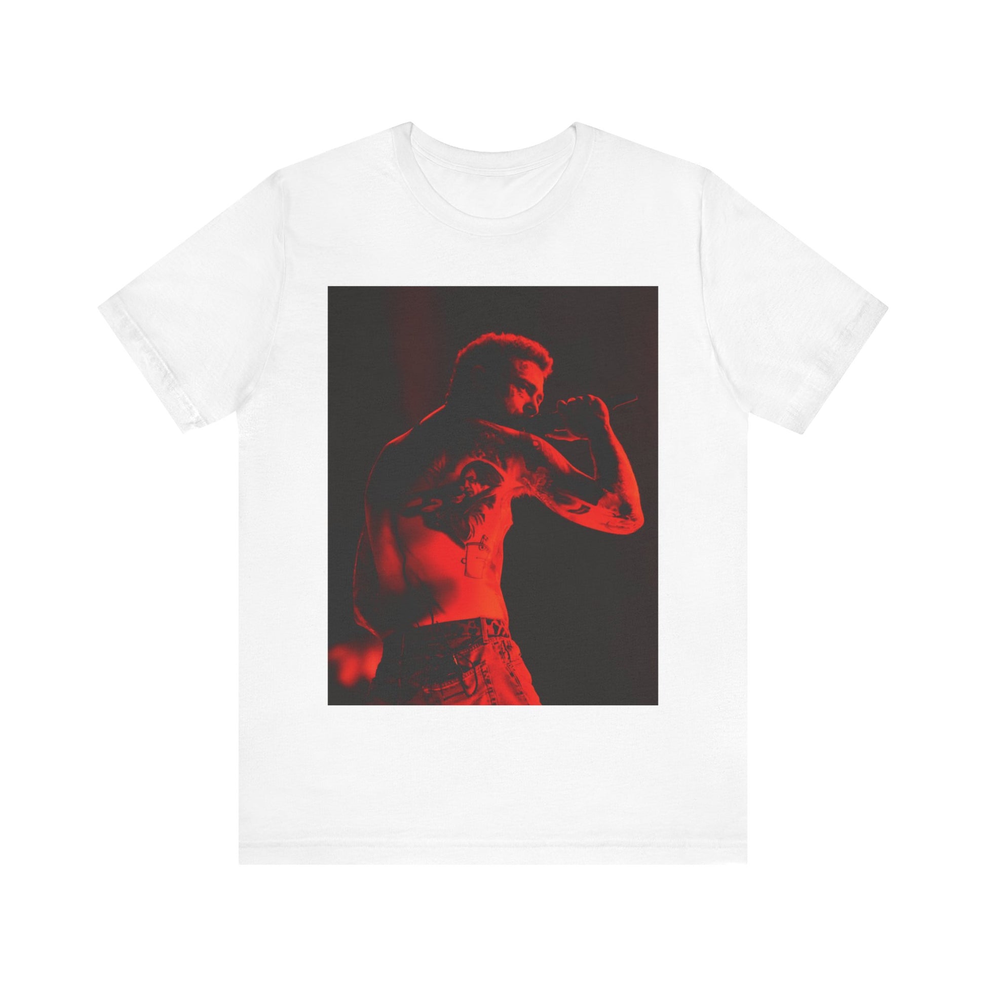 A black graphic t-shirt featuring a graphic related to Post Malone's 'Stoney' album or live performances.