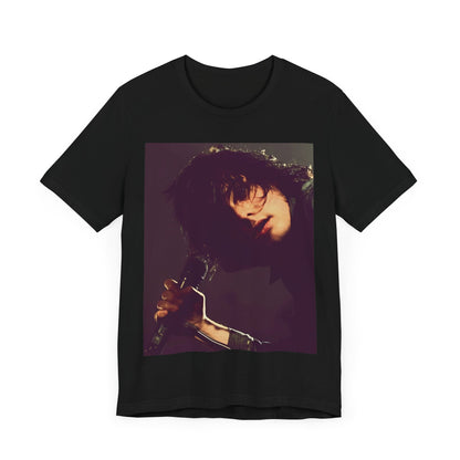 A black graphic t-shirt featuring a graphic of Gerard Way from My Chemical Romance.