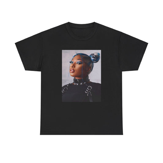 A black graphic t-shirt featuring a casual rap graphic of Megan Thee Stallion.