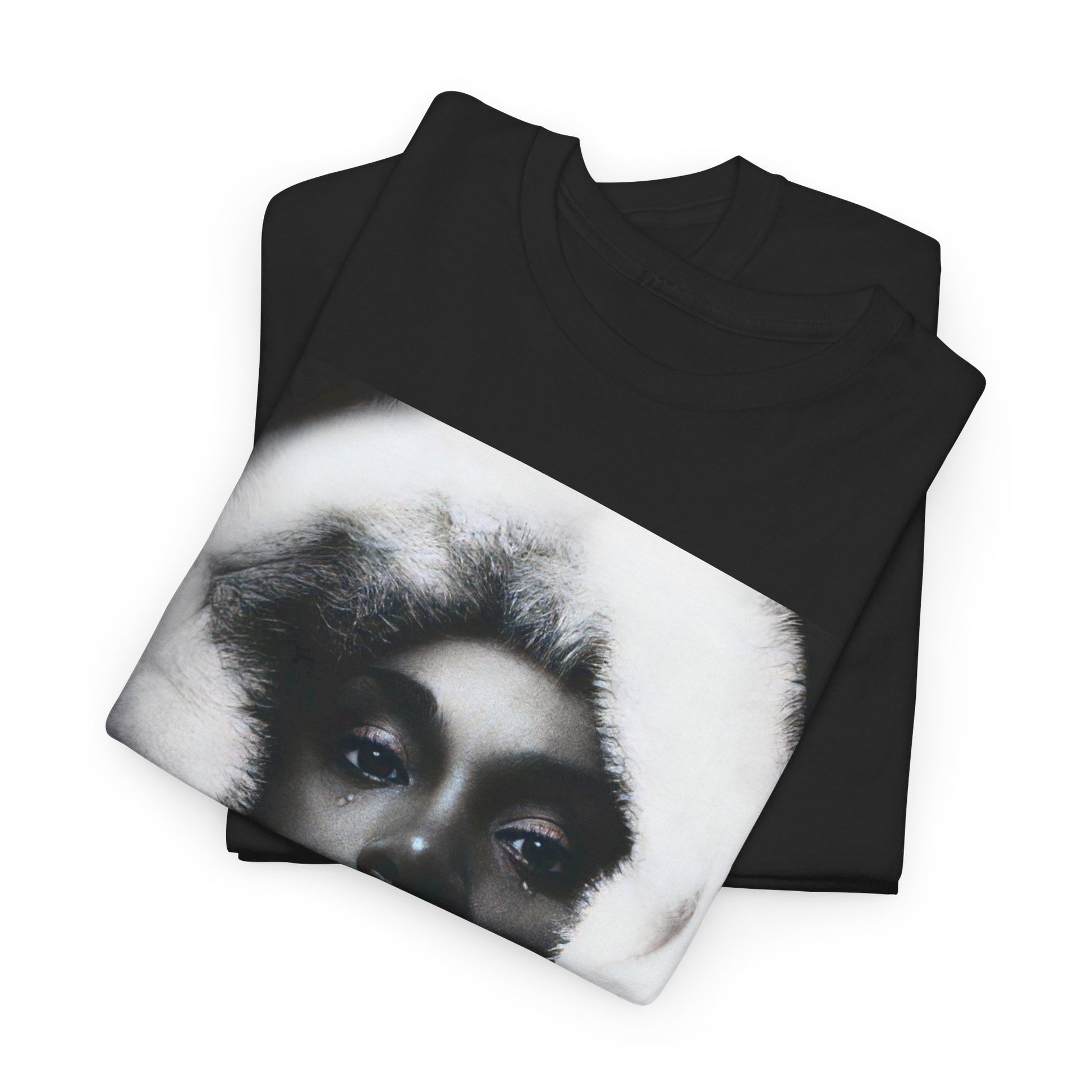A black graphic t-shirt featuring a black and white, monochrome graphic or portrait of Donna Summer.