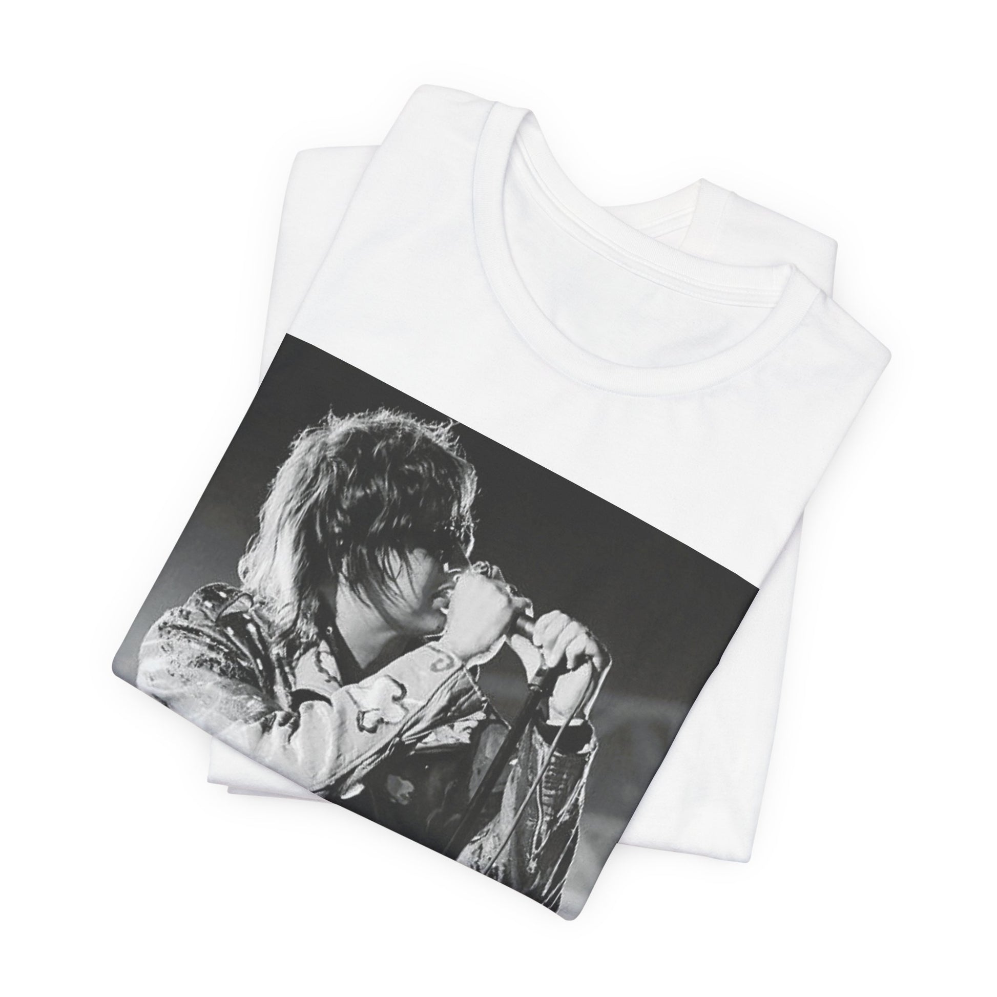 A black graphic t-shirt featuring a vintage graphic related to The Strokes' 'Last Nite' song or era.