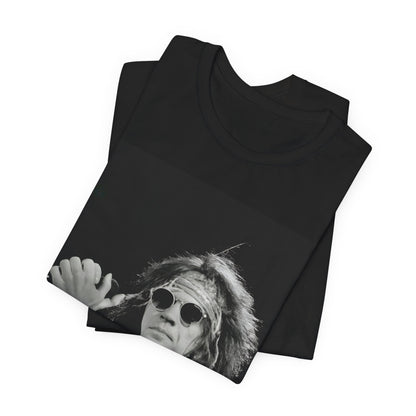 A black graphic t-shirt featuring a vintage graphic related to Bon Jovi's '94 era or "Glory Days".