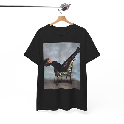 A black graphic t-shirt featuring a bold rock superstar graphic of Tina Turner.