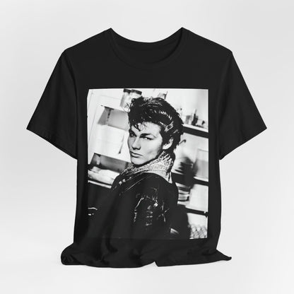 A black graphic t-shirt featuring a black and white photographic portrait of the band A-HA, capturing their iconic 80s look.