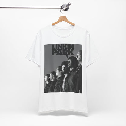 A black graphic t-shirt featuring a vintage nu-metal graphic of Linkin Park.