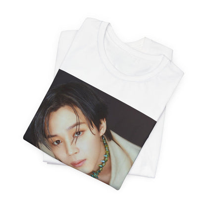 A black graphic t-shirt featuring a retro graphic related to Jimin's 'Filter' era.