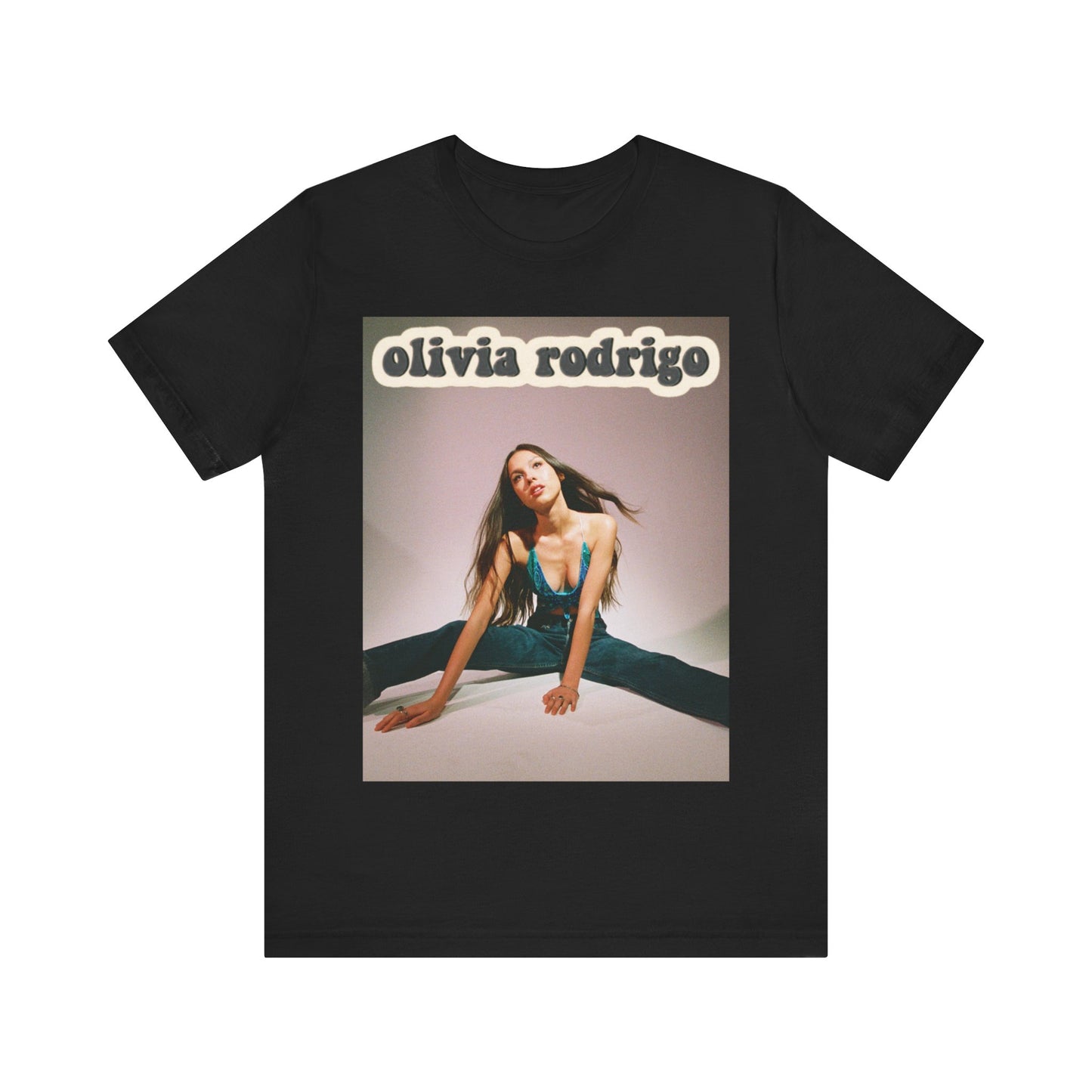 A black graphic t-shirt featuring a fierce graphic related to Olivia Rodrigo's 'good 4 u' song or era.