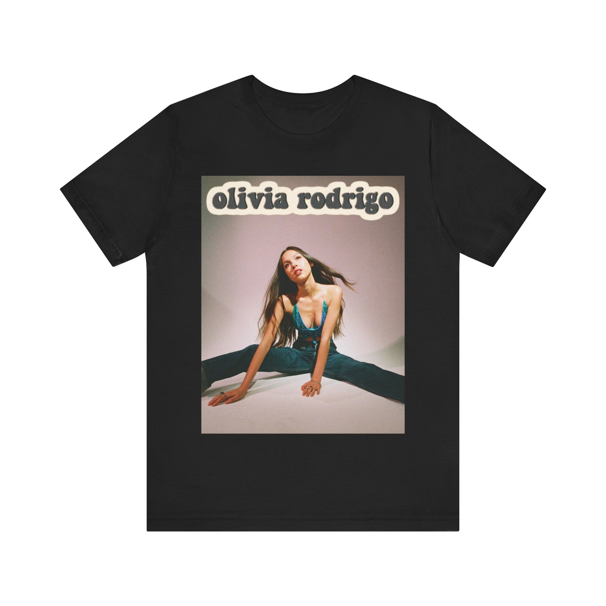 A black graphic t-shirt featuring a fierce graphic related to Olivia Rodrigo's 'good 4 u' song or era.