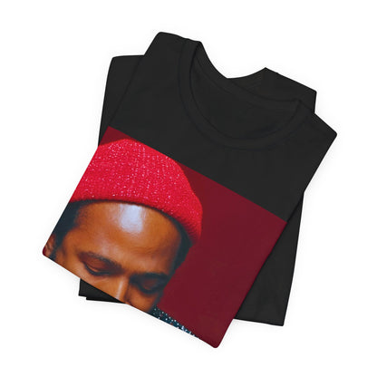 A black graphic t-shirt featuring a graphic related to Marvin Gaye's 'What's Going On' album era.