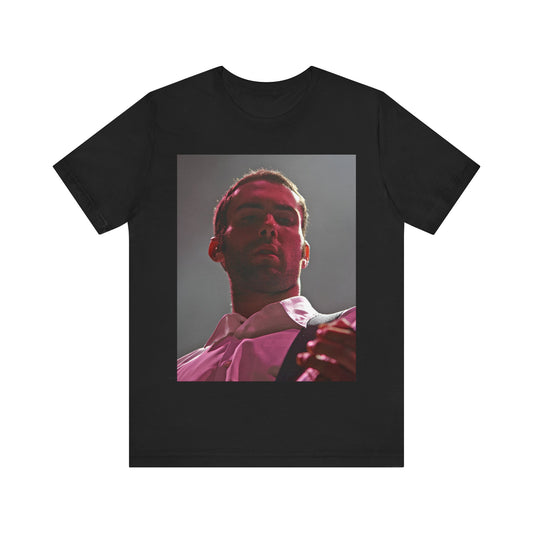 A graphic design inspired by the cover art and color palette of Maroon 5's debut album, "Songs About Jane," on a t-shirt.