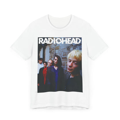 A black graphic t-shirt featuring a 90s graphic related to Radiohead's 'Karma Police' song or era.