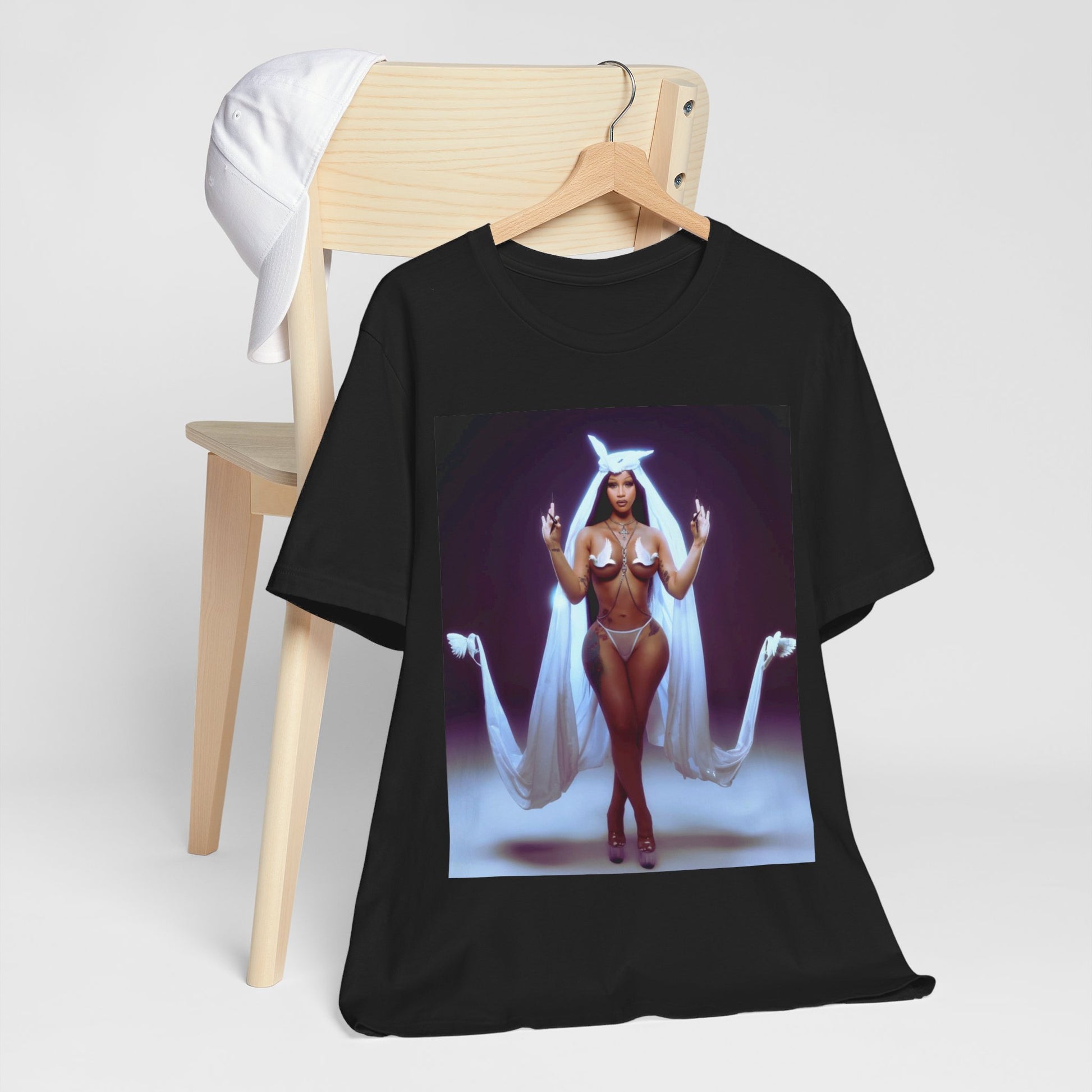 A black graphic t-shirt featuring a graphic of Cardi B with text like 'Enough Bronx' or related to her Bronx origins.