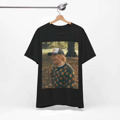 A black graphic t-shirt featuring a graphic related to Ed Sheeran's 'Shape of You' song or era.