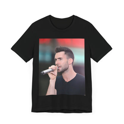 A stylized graphic inspired by the Maroon 5 song "Moves Like Jagger," with funky, retro design elements, on a t-shirt.