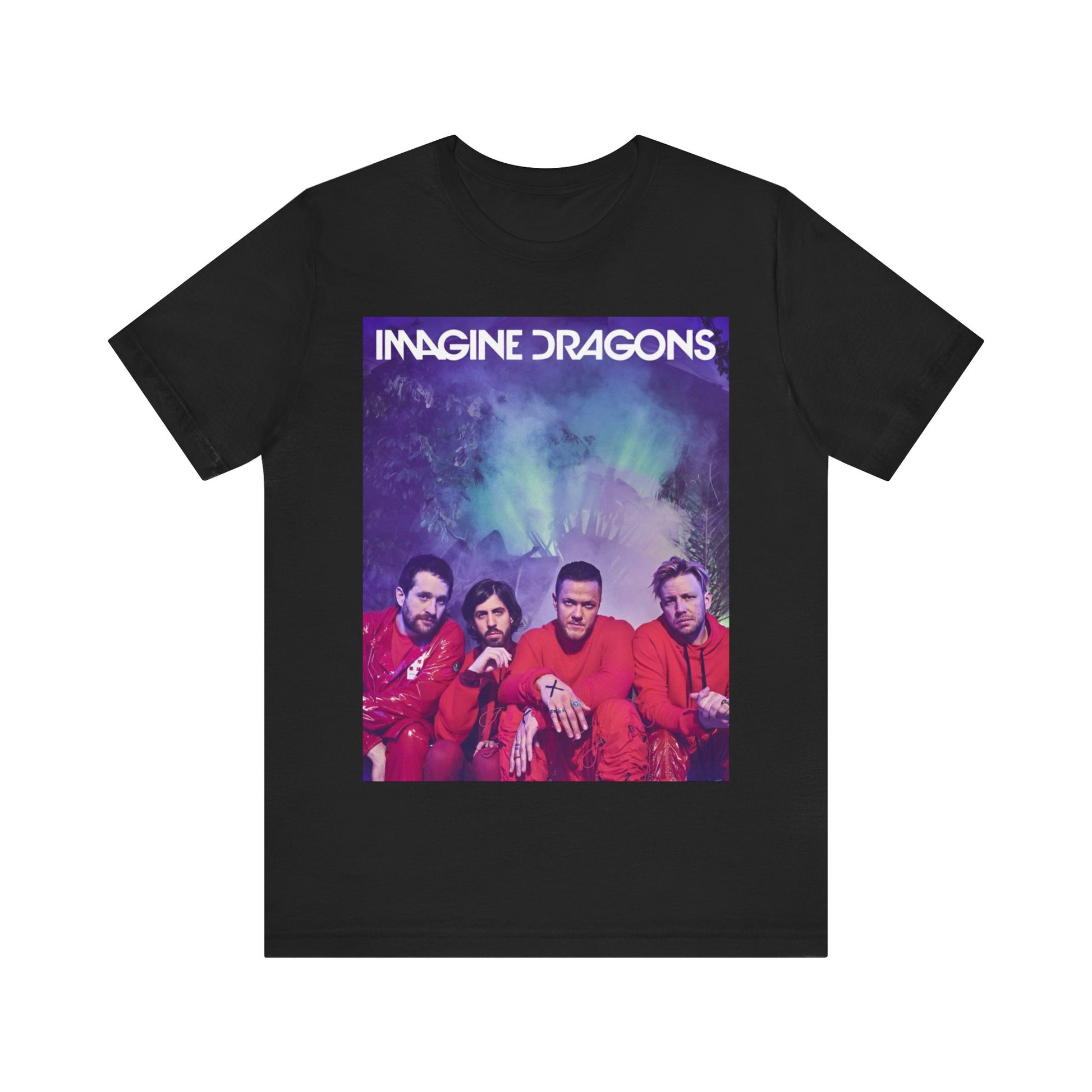A black graphic t-shirt featuring a vintage alt rock sound graphic of Imagine Dragons.