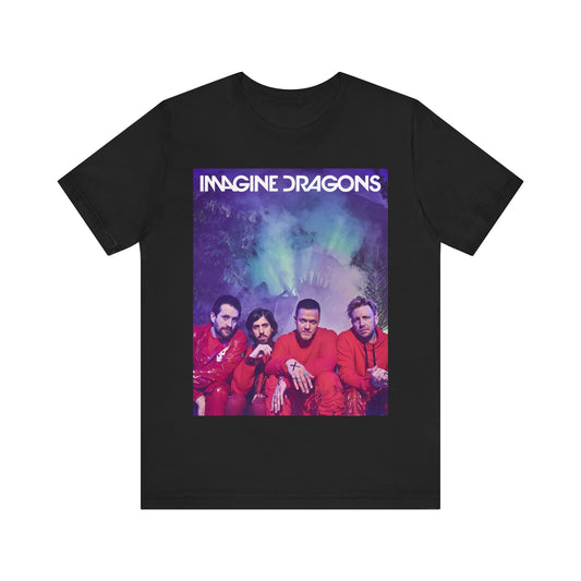 A black graphic t-shirt featuring a vintage alt rock sound graphic of Imagine Dragons.