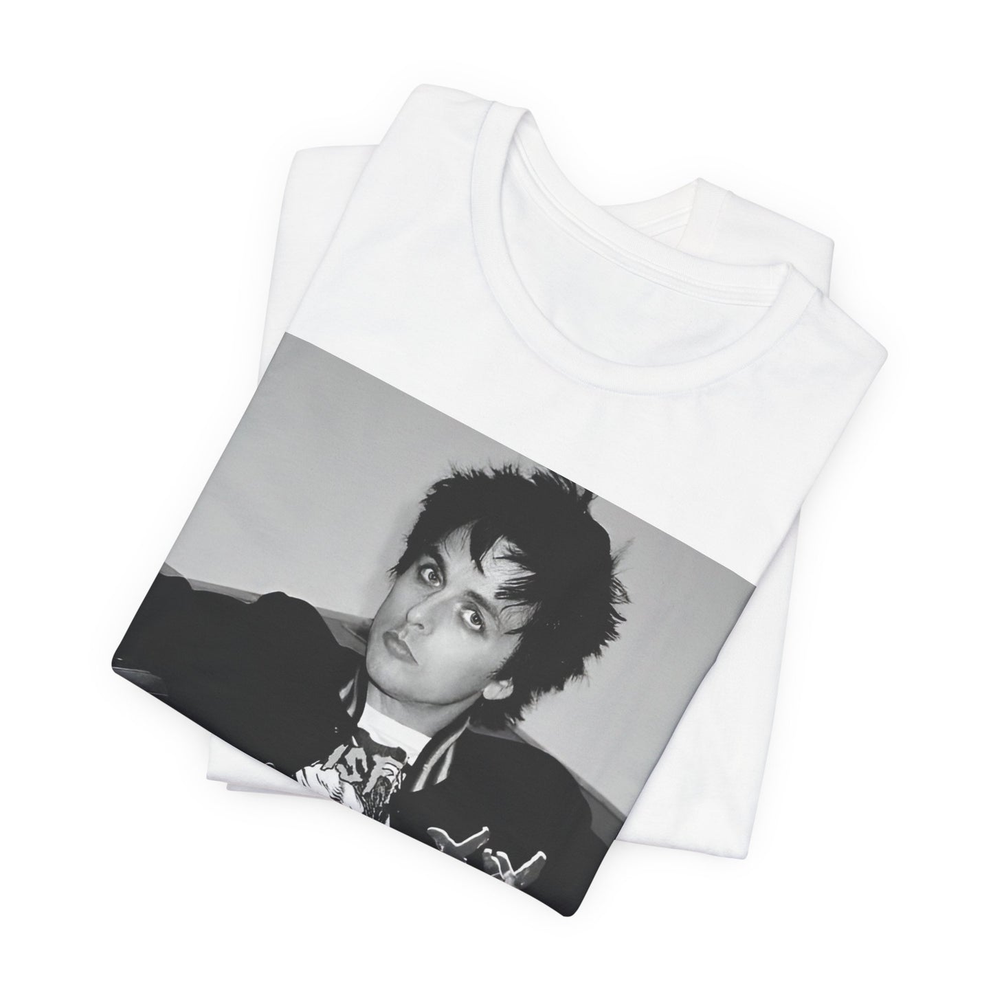 A black graphic t-shirt featuring a graphic of Billie Joe Armstrong from Green Day.