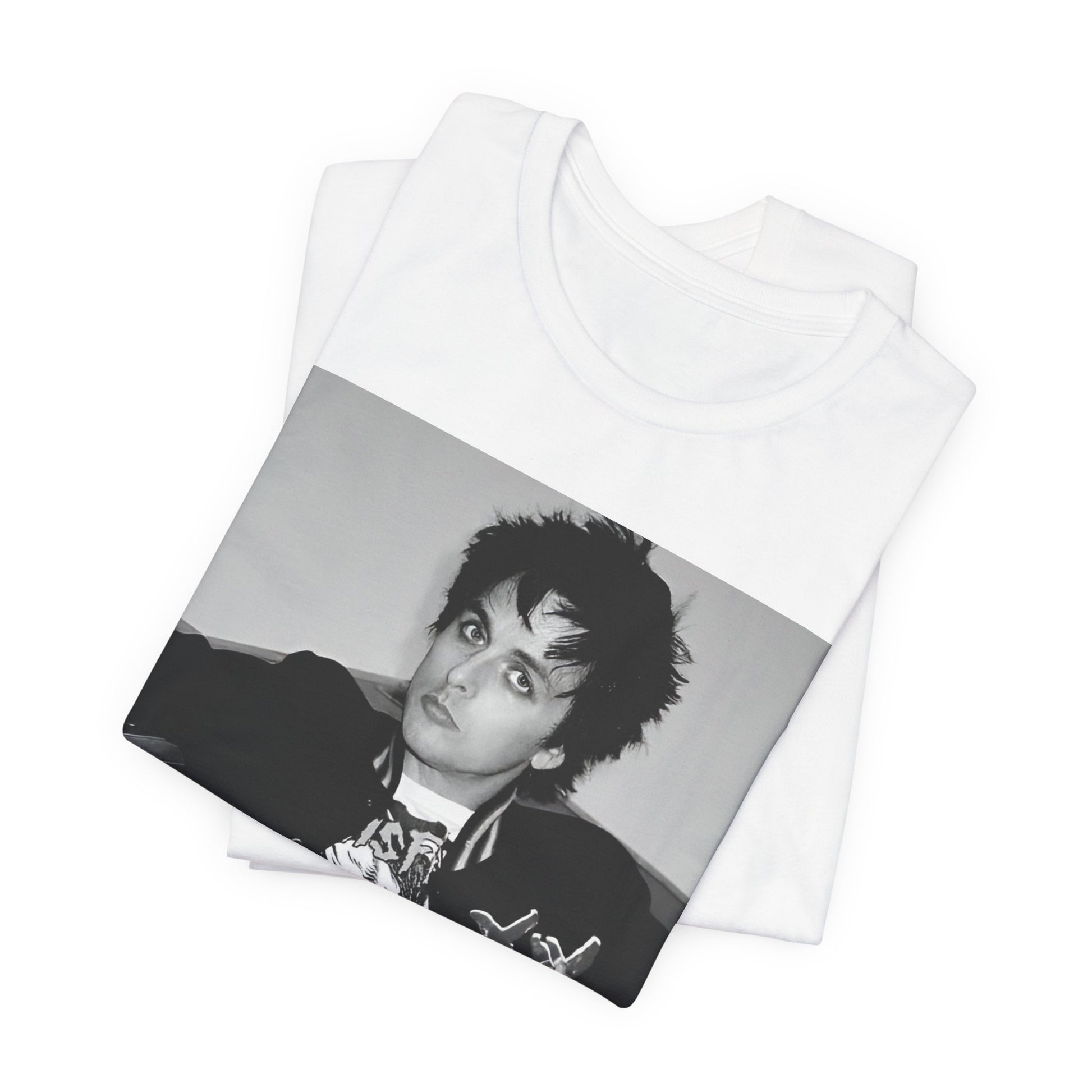 A black graphic t-shirt featuring a graphic of Billie Joe Armstrong from Green Day.